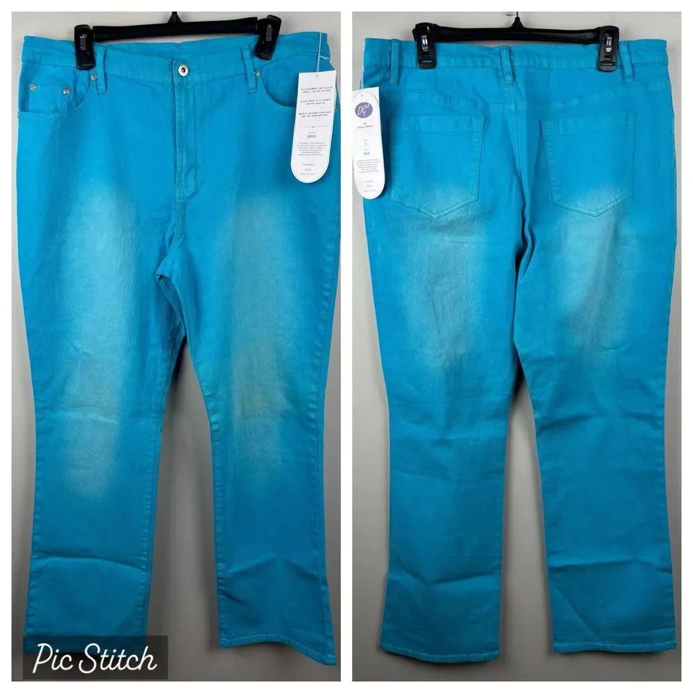 NWT DG2 Diane Gilman Jeans Women 16 30x40 SkyBlue Cotton Stretch Bootcut - Picture 1 of 10
